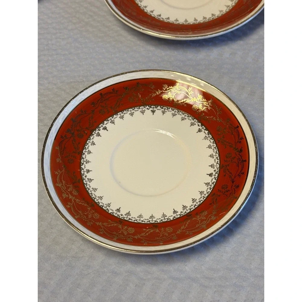 Vinatge USA Made Homer Laughlin Craftsman Formal Rust Red Saucer set/6-  6